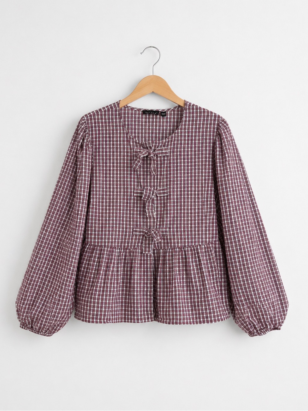 002 RETROD Gingham Relaxed Fit Plaid Check Blouse - Raspberry combo